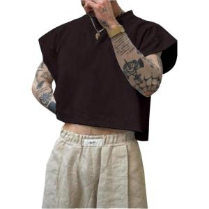 imageSOLY HUX Mens Short Sleeve Crew Neck Cropped T Shirts Summer Basic Baggy Tee TopsChocolate Brown