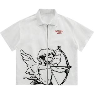 imageSOLY HUX Mens Summer Zip Up Graphic Tees Short Sleeve Hawaiian Tshirts Lapel Collar TopsWhite Graphic