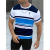 imageSOLY HUX Mens Color Block Striped T Shirt Short Sleeve Round Neck Summer Tops Casual TeeBlue and White