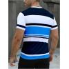imageSOLY HUX Mens Color Block Striped T Shirt Short Sleeve Round Neck Summer Tops Casual TeeBlue and White