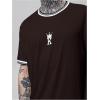 imageSOLY HUX Mens Crown Letter Print Striped Trim Tee Tops Short Sleeve Crew Neck Summer T ShirtBrown Letter Crown