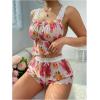 imageSOLY HUX Pajama Sets for Women 2 Piece Floral Mesh Lace Sleepwear Cami Tops and Shorts LoungewearMulticoloured Floral