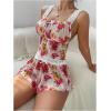 imageSOLY HUX Pajama Sets for Women 2 Piece Floral Mesh Lace Sleepwear Cami Tops and Shorts LoungewearMulticoloured Floral