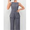 imageSOLY HUX Womens 2 Piece Business Casual Outfit Button Down Boat Neck Sleeveless Vest and Pants SetPlain Dusty Blue