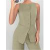 imageSOLY HUX Womens 2 Piece Business Casual Outfit Button Down Boat Neck Sleeveless Vest and Pants SetPlain Green