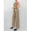 imageSOLY HUX Womens 2 Piece Business Casual Outfit Button Down Boat Neck Sleeveless Vest and Pants SetPlain Khaki