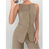 imageSOLY HUX Womens 2 Piece Business Casual Outfit Button Down Boat Neck Sleeveless Vest and Pants SetPlain Khaki