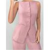 imageSOLY HUX Womens 2 Piece Business Casual Outfit Button Down Boat Neck Sleeveless Vest and Pants SetPlain Pink