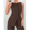 imageSOLY HUX Womens 2 Piece Business Casual Outfit Button Down Boat Neck Sleeveless Vest and Pants SetSolid Mocha Brown