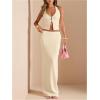 imageSOLY HUX Womens 2 Piece Evening Party Outfit Elegant Split Hem Halter Crop Top and Maxi Skirt SetPlain Apricot