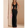 imageSOLY HUX Womens 2 Piece Evening Party Outfit Elegant Split Hem Halter Crop Top and Maxi Skirt SetPlain Black