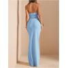imageSOLY HUX Womens 2 Piece Evening Party Outfit Elegant Split Hem Halter Crop Top and Maxi Skirt SetPlain Light Blue