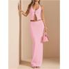 imageSOLY HUX Womens 2 Piece Evening Party Outfit Elegant Split Hem Halter Crop Top and Maxi Skirt SetPlain Pink