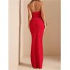 imageSOLY HUX Womens 2 Piece Evening Party Outfit Elegant Split Hem Halter Crop Top and Maxi Skirt SetPlain Red