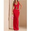 imageSOLY HUX Womens 2 Piece Evening Party Outfit Elegant Split Hem Halter Crop Top and Maxi Skirt SetPlain Red
