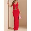 imageSOLY HUX Womens 2 Piece Evening Party Outfit Elegant Split Hem Halter Crop Top and Maxi Skirt SetPlain Red
