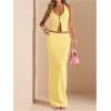 imageSOLY HUX Womens 2 Piece Evening Party Outfit Elegant Split Hem Halter Crop Top and Maxi Skirt SetPlain Yellow