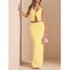imageSOLY HUX Womens 2 Piece Evening Party Outfit Elegant Split Hem Halter Crop Top and Maxi Skirt SetPlain Yellow