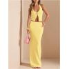 imageSOLY HUX Womens 2 Piece Evening Party Outfit Elegant Split Hem Halter Crop Top and Maxi Skirt SetPlain Yellow