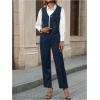 imageSOLY HUX Womens 2 Piece Outfits V Neck Button Down Sleeveless Blazer Vest and Pants Work Office SetBlue Striped