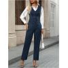 imageSOLY HUX Womens 2 Piece Outfits V Neck Button Down Sleeveless Blazer Vest and Pants Work Office SetBlue Striped