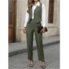 imageSOLY HUX Womens 2 Piece Outfits V Neck Button Down Sleeveless Blazer Vest and Pants Work Office SetPlain Army Green