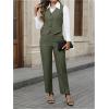 imageSOLY HUX Womens 2 Piece Outfits V Neck Button Down Sleeveless Blazer Vest and Pants Work Office SetPlain Army Green