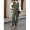 imageSOLY HUX Womens 2 Piece Outfits V Neck Button Down Sleeveless Blazer Vest and Pants Work Office SetPlain Army Green