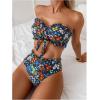 imageSOLY HUX Womens Bandeau Bikini Set Tie Knot Front Frill Strapless High Waisted Bathing Suit Two Piece SwimsuitMulti Flower Printed