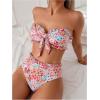 imageSOLY HUX Womens Bandeau Bikini Set Tie Knot Front Frill Strapless High Waisted Bathing Suit Two Piece SwimsuitMulticoloured Floral
