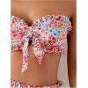 imageSOLY HUX Womens Bandeau Bikini Set Tie Knot Front Frill Strapless High Waisted Bathing Suit Two Piece SwimsuitMulticoloured Floral