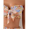 imageSOLY HUX Womens Bandeau Bikini Set Tie Knot Front Frill Strapless High Waisted Bathing Suit Two Piece SwimsuitMulticoloured Flower