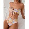 imageSOLY HUX Womens Bandeau Bikini Set Tie Knot Front Frill Strapless High Waisted Bathing Suit Two Piece SwimsuitMulticoloured Flower