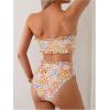 imageSOLY HUX Womens Bandeau Bikini Set Tie Knot Front Frill Strapless High Waisted Bathing Suit Two Piece SwimsuitMulticoloured Flower