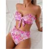 imageSOLY HUX Womens Bandeau Bikini Set Tie Knot Front Frill Strapless High Waisted Bathing Suit Two Piece SwimsuitPink Floral