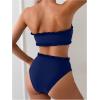 imageSOLY HUX Womens Bandeau Bikini Set Tie Knot Front Frill Strapless High Waisted Bathing Suit Two Piece SwimsuitPlain Dark Blue