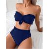 imageSOLY HUX Womens Bandeau Bikini Set Tie Knot Front Frill Strapless High Waisted Bathing Suit Two Piece SwimsuitPlain Dark Blue