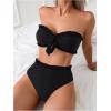 imageSOLY HUX Womens Bandeau Bikini Set Tie Knot Front Frill Strapless High Waisted Bathing Suit Two Piece SwimsuitSolid Black