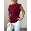 imageSOLY HUX Womens Blouse Ruched Off The Shoulder Short Sleeve Asymmetric Neck Summer TopsPlain Burgundy