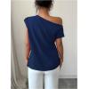 imageSOLY HUX Womens Blouse Ruched Off The Shoulder Short Sleeve Asymmetric Neck Summer TopsPlain Dark Blue
