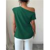 imageSOLY HUX Womens Blouse Ruched Off The Shoulder Short Sleeve Asymmetric Neck Summer TopsPlain Dark Green
