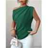 imageSOLY HUX Womens Blouse Ruched Off The Shoulder Short Sleeve Asymmetric Neck Summer TopsPlain Dark Green