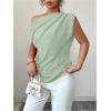 imageSOLY HUX Womens Blouse Ruched Off The Shoulder Short Sleeve Asymmetric Neck Summer TopsPlain Green