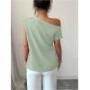 imageSOLY HUX Womens Blouse Ruched Off The Shoulder Short Sleeve Asymmetric Neck Summer TopsPlain Green