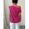 imageSOLY HUX Womens Blouse Ruched Off The Shoulder Short Sleeve Asymmetric Neck Summer TopsPlain Hotpink
