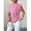 imageSOLY HUX Womens Blouse Ruched Off The Shoulder Short Sleeve Asymmetric Neck Summer TopsPlain Pink