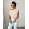 imageSOLY HUX Womens Blouse Ruched Off The Shoulder Short Sleeve Asymmetric Neck Summer TopsSolid Apricot