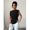 imageSOLY HUX Womens Blouse Ruched Off The Shoulder Short Sleeve Asymmetric Neck Summer TopsSolid Black