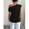 imageSOLY HUX Womens Blouse Ruched Off The Shoulder Short Sleeve Asymmetric Neck Summer TopsSolid Black