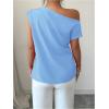 imageSOLY HUX Womens Blouse Ruched Off The Shoulder Short Sleeve Asymmetric Neck Summer TopsSolid Light Blue